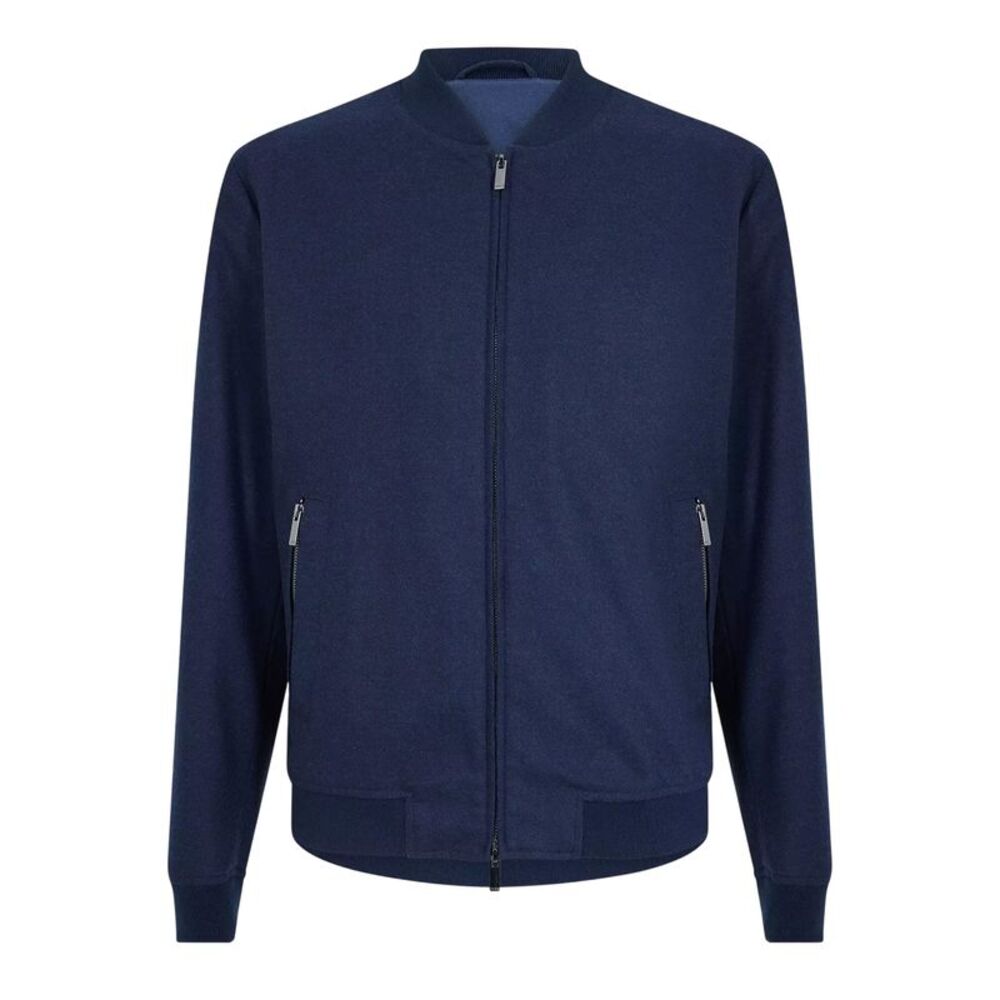 Boss Mens Patterned Ribbed Cuff Regular Bomber Jacket / Dark Blue